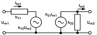 Эквивалентная схема биполярного транзистора с использованием h-параметров.