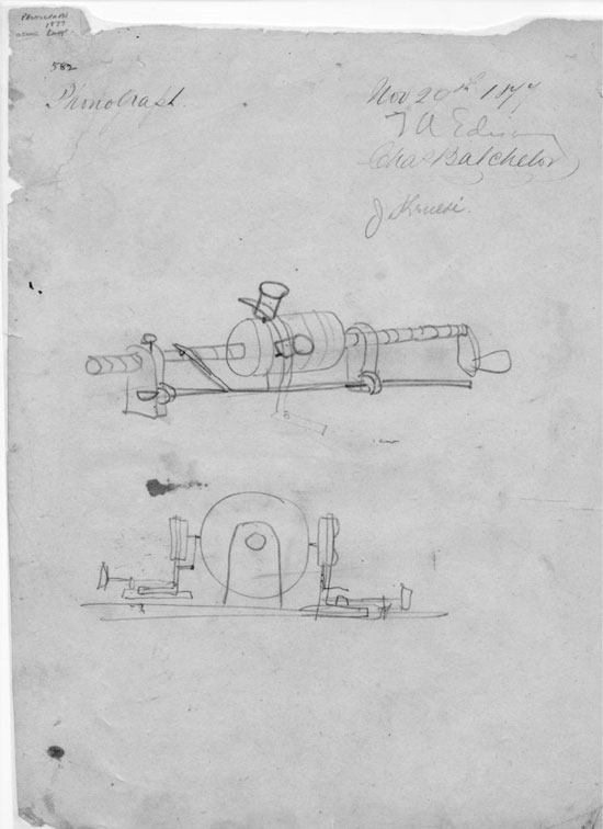 Эскиза фонографа, сделанный рукой Эдисона